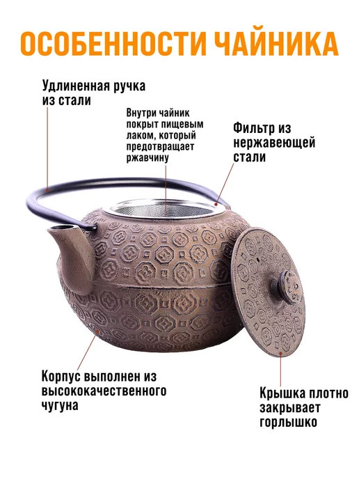 Чайник чугунный заварочный с ситечком - фото 5