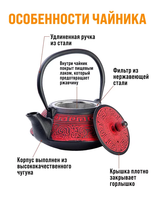 Чайник чугунный заварочный с ситечком - фото 4