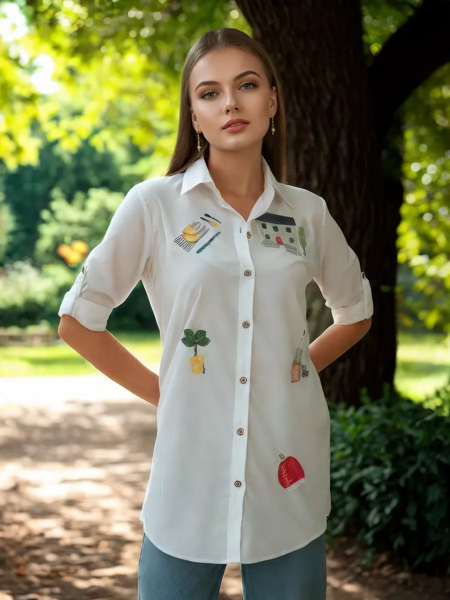 Рубашка с вышивкой офисная