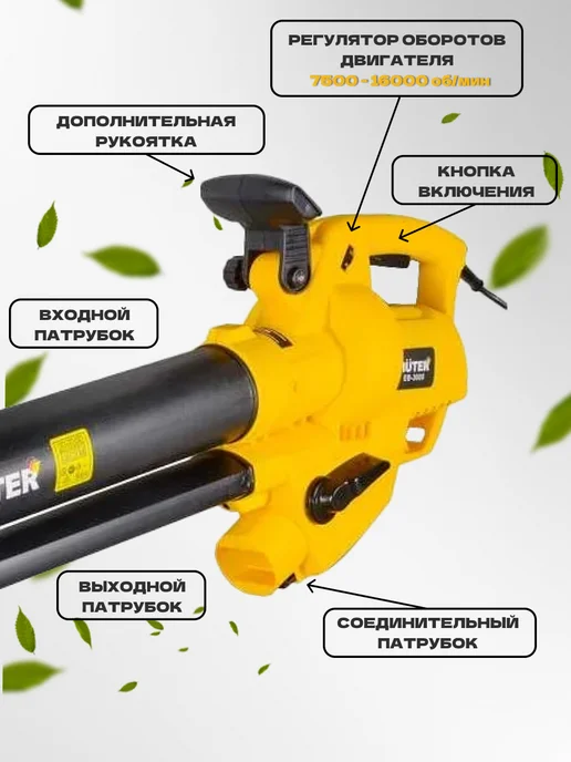 HUTER Воздуходувка электрическая ЕВ-3000 дачная, вариант, фото 4