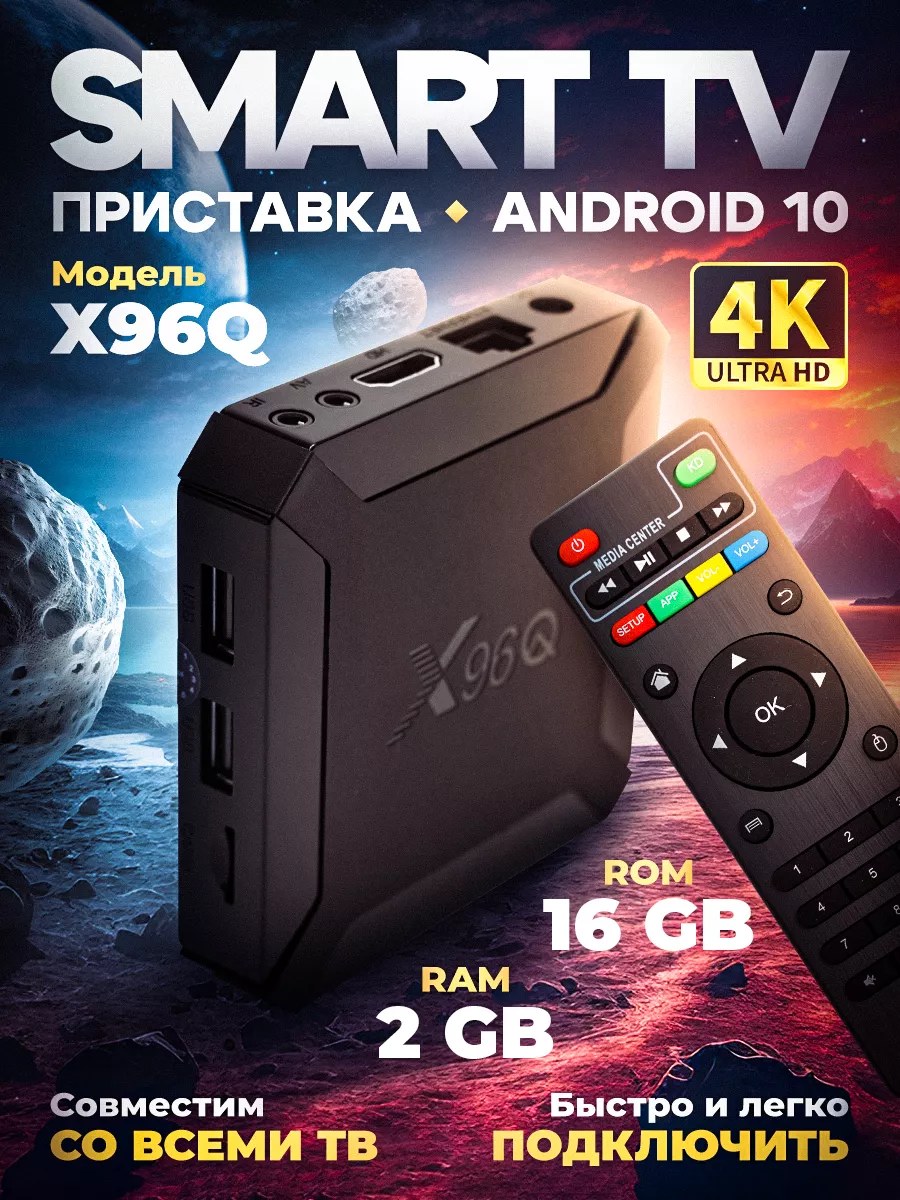 Смарт ТВ приставка для телевизора 2ГБ / 16ГБ X96Q 218193506 купить за 1 262 ₽ в интернет-магазине Wildberries