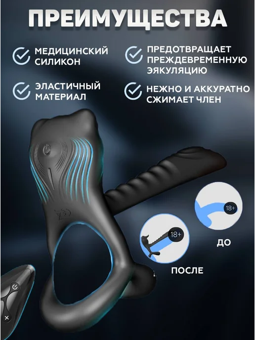 SexToys Эрекционное виброкольцо на член пенис 18+, черный, фото 3