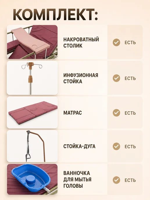 Мед-Мос Кровать медицинская функциональная для лежачих больных YG-5, коричневый, фото 4