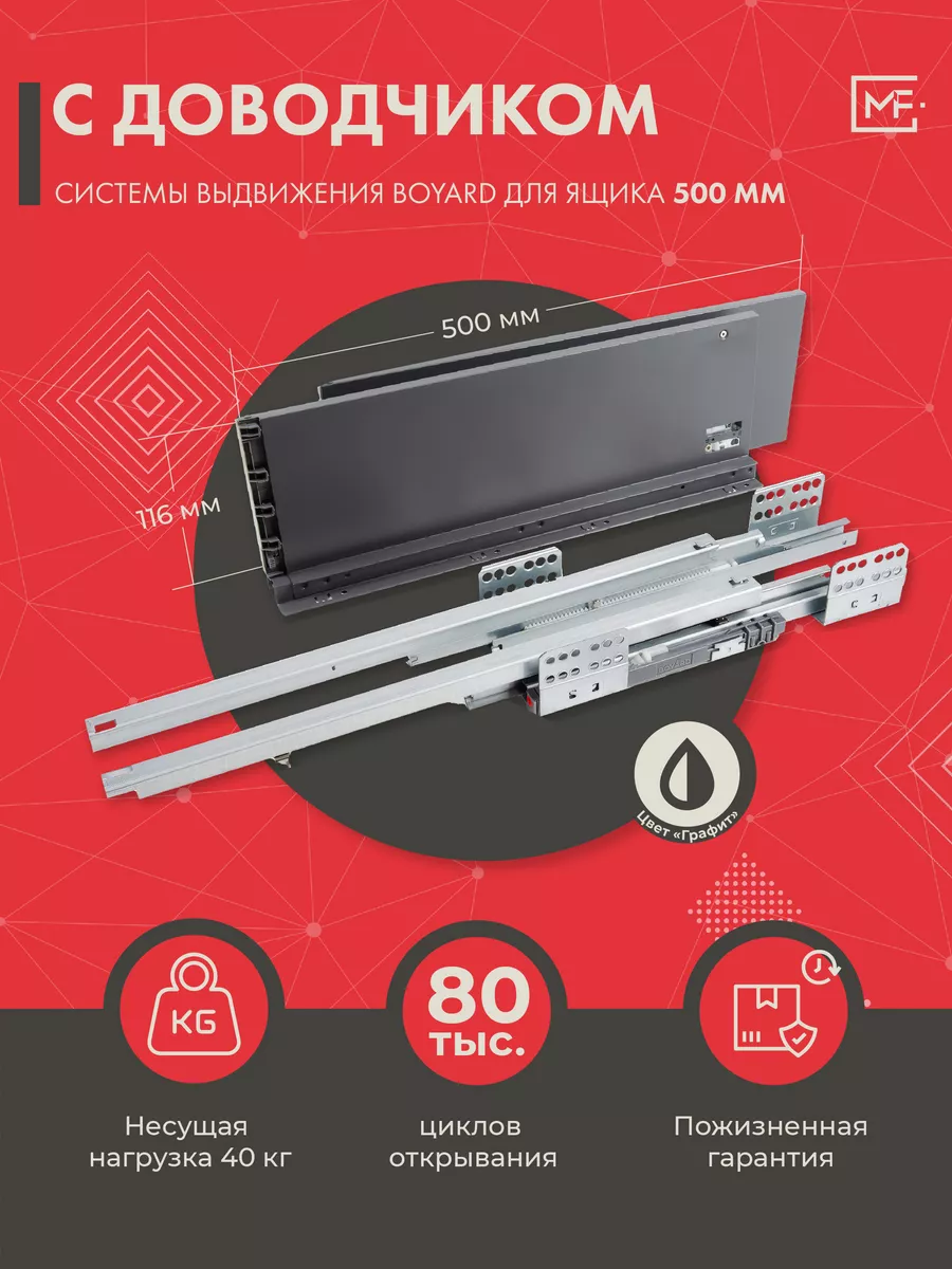 Выдвижной ящик с доводчиком СТАРТ 500 мм SB19GRPH на кухню