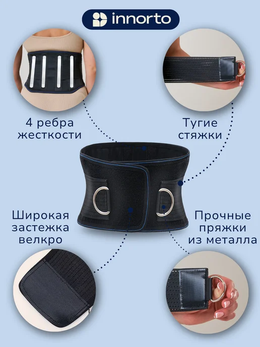 INNORTO Пояс корсет для спины ортопедический поддерживающий 52383, черный, фото 3