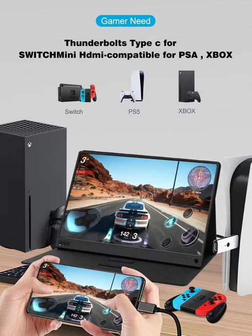 Zeuslap 15.6'' 120Гц Портативный монитор для ПК Switch PS5, вариант, фото 8