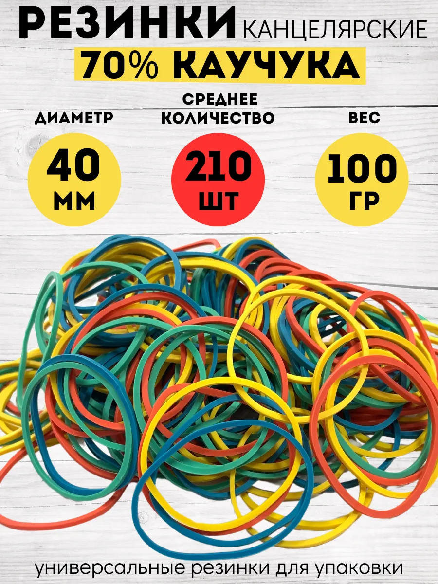Резинки для денег канцелярские, цветные 100 гр., D = 40 мм.