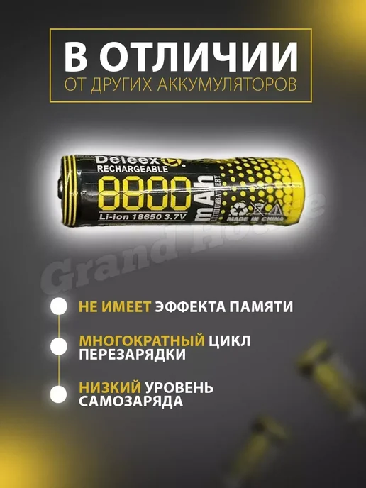 Grand House Аккумулятор 18650 8800 mAh с кейсом, 8800 мАч, фото 5