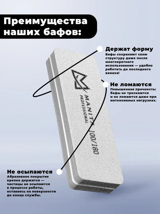 MANITA PROFESSIONAL Баф для ногтей мини прямоугольник 100 180 грит, 20 шт уп, 20 шт, фото 2