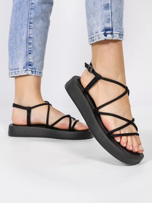 EGGA SHOES Сандалии летние на ремешке замшевые, черный, фото 2