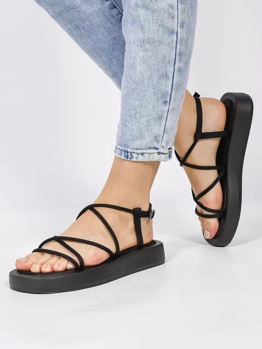 EGGA SHOES Сандалии летние на ремешке замшевые, черный, фото 3