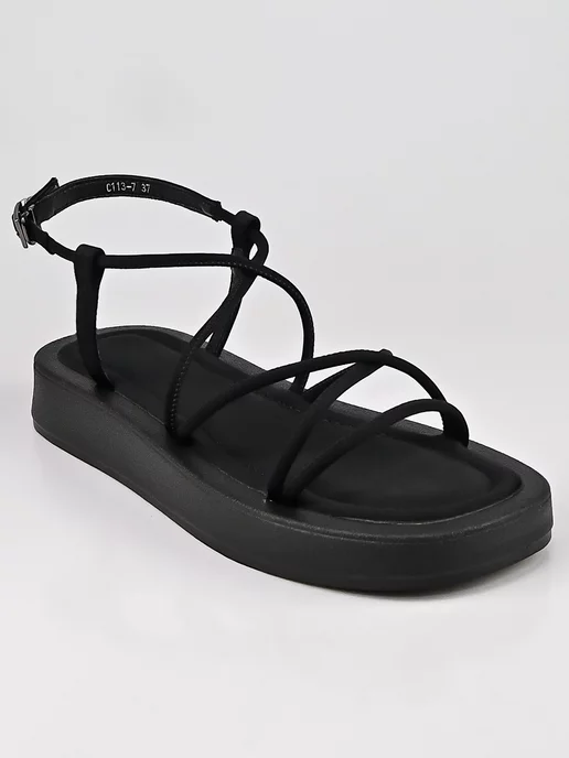 EGGA SHOES Сандалии летние на ремешке замшевые, черный, фото 5