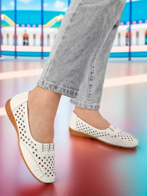 Комфорт SHOES Мягкие дышащие туфли для проблемных ног из экокожи, белый