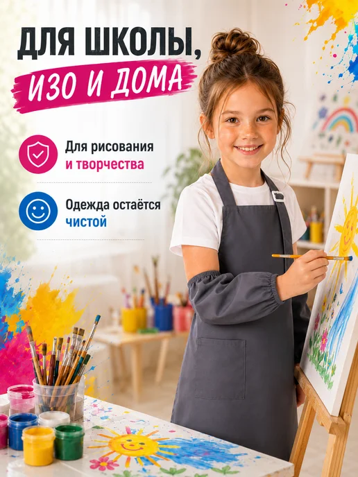 Happy Kids Фартук детский с нарукавниками для рисования, серый, фото 7
