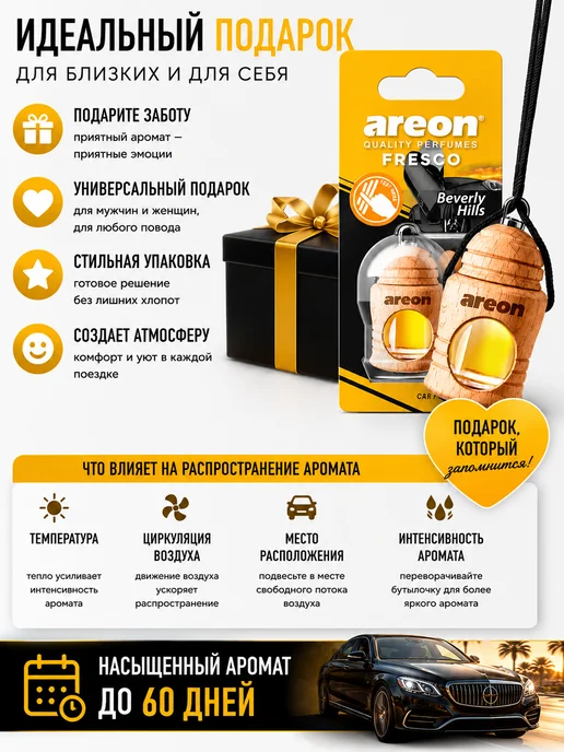 areon Ароматизатор для авто Fresco подвесной Beverly Hills, желтый, фото 4