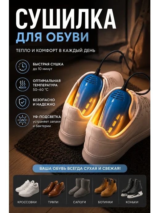 Комфортно и практично Сушилка для обуви с ультрафиолетодиодной подсветкой, голубой, фото 2