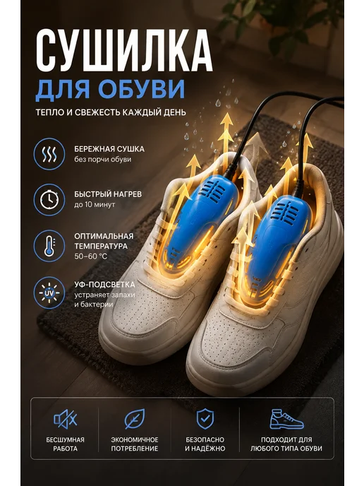 Комфортно и практично Сушилка для обуви с ультрафиолетодиодной подсветкой, голубой, фото 3
