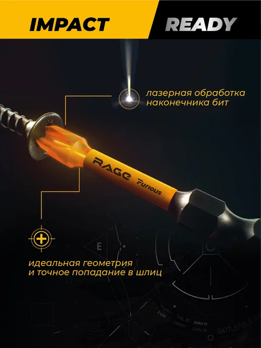 Rage Furious Биты торсионные ударные impact S2 PH2 x 90 мм 2 шт, 2x90 мм, 2 шт, фото 2