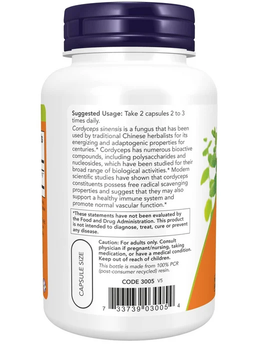 NOW Foods Кордицепс китайский гриб для иммунитета Cordyceps 90 капсул, вариант, фото 4