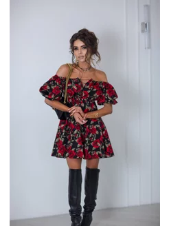 Платье крестьянка мини Rokko 218702127 купить за 5 412 ₽ в интернет-магазине Wildberries