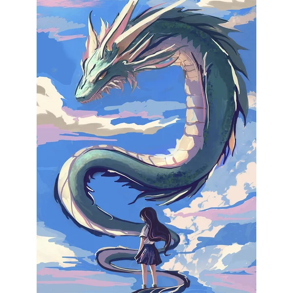 Картина по номерам с подрамником "Дракон в небе" 