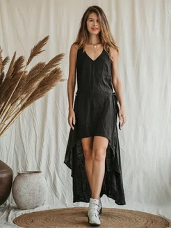 Черное льняное платье летнее Chintamani 218718300 купить за 7 625 ₽ в интернет-магазине Wildberries