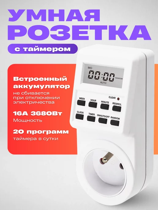 ELECTRIC CHARM Умная розетка с таймером, белый