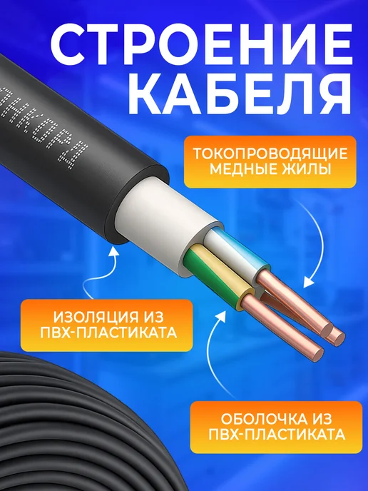 Электрически кабель силовой ВВГ-нг(А)-LS 3x1,5 50 м ГОСТ, 3x1.5, 50 м, фото 2