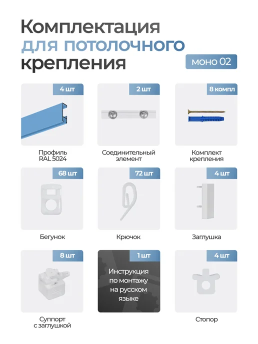 hamеleon Карниз для штор 220см двухрядный алюминиевый, голубой, фото 5