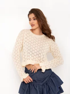 Кофта вязаная летняя короткая ажурная