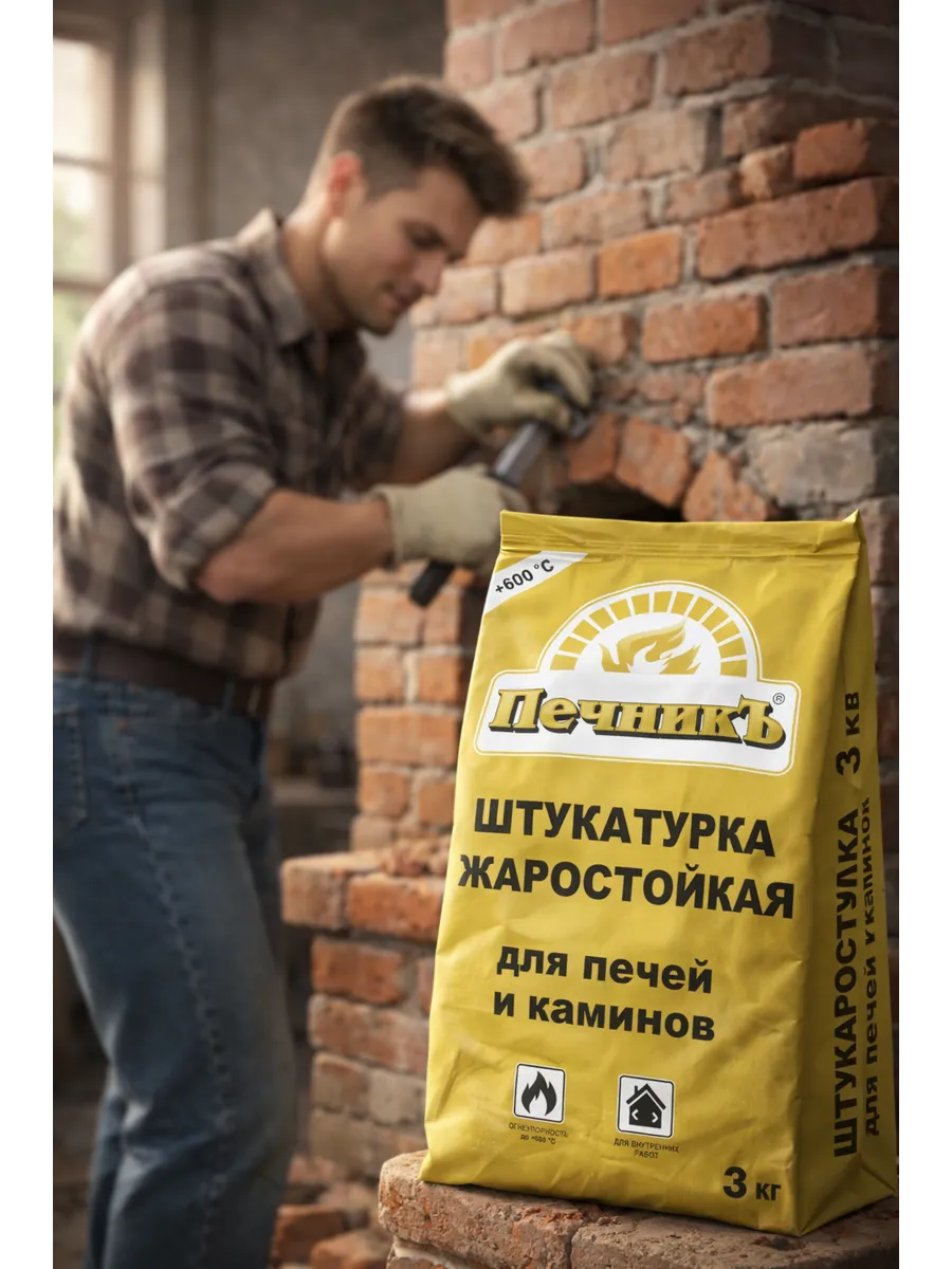 Штукатурка жаростойкая для печей и каминов Печникъ