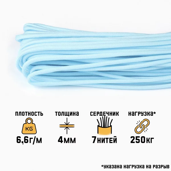 Паракорд 550, голубой, d — 4 мм, 10 м