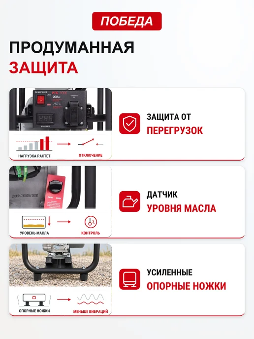 Победа Генератор бензиновый ГБ 3500, 2.5кВт, 15л, вариант, фото 6