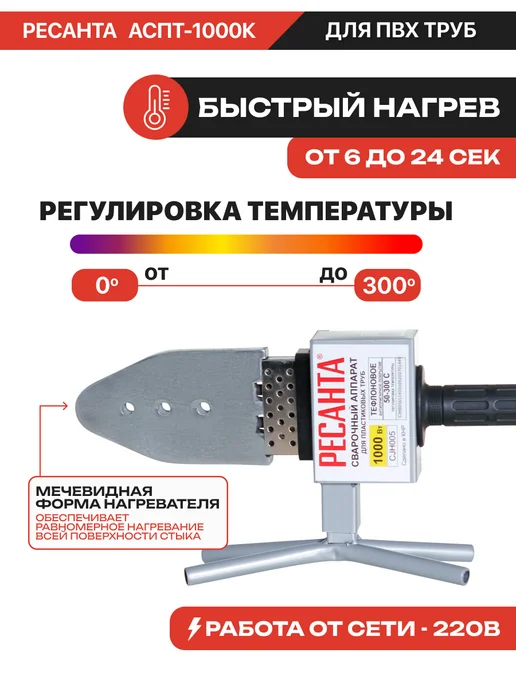 РЕСАНТА Аппарат для сварки ПВХ труб АСПТ-1000К, серый, фото 2