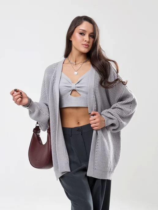 SALSTORE Кардиган удлиненный оверсайз, серый, фото 6