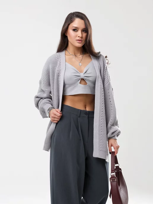 SALSTORE Кардиган удлиненный оверсайз, серый, фото 8