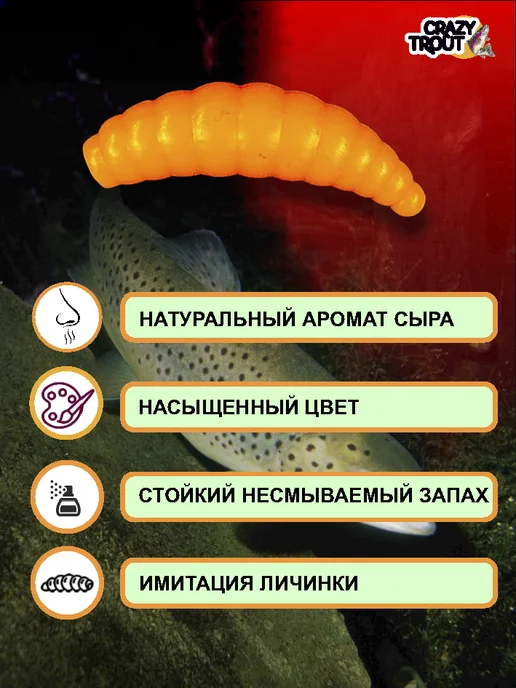 CRAZY TROUT Силиконовая приманка для ловли форели MAGGOT оранж, оранжевый, фото 4